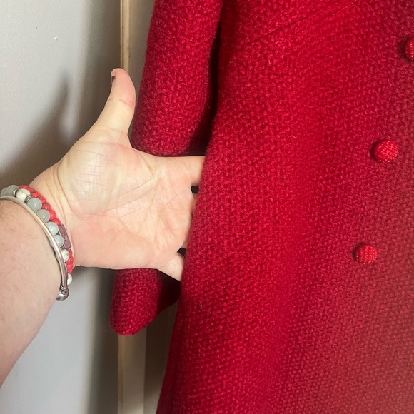 Vintage red wool jacket with faux fur collar kick slit at back warm stunning S/M - Picture 5 of 8